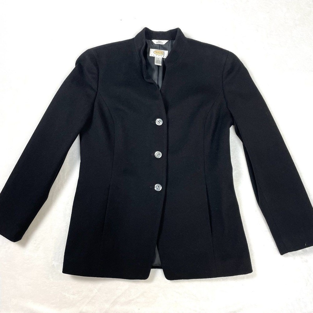 Talbots Blazer Cashmere Women 2P Black Excellent Vintage Mandarin Collar